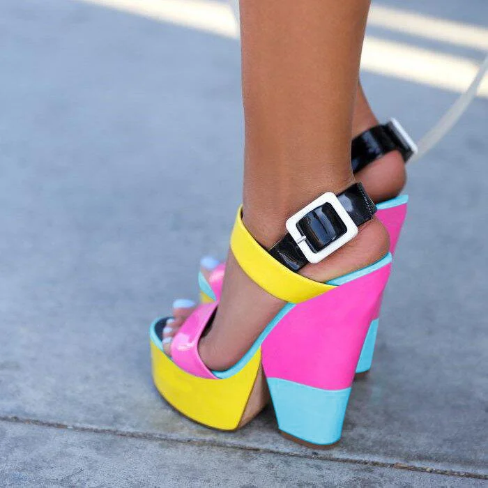 Colorful Platform Chunky Heel Slingback Sandals Vdcoo