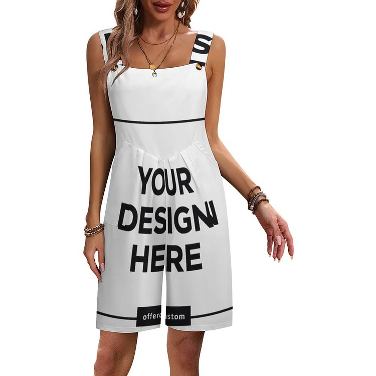 Personalized Design Women's ULR Spaghetti Strap Jumpsuit Shorts Full Print