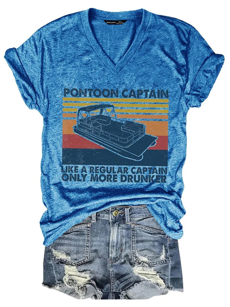 Bestdealfriday Pontoon Captain Like Regular Captain Only More Drunker Short Sleeve Shift Woman's Shirts Tops