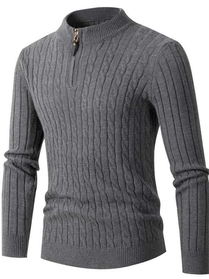 Men's Long-sleeved Twist Half-turtleneck Zip-knit Sweater