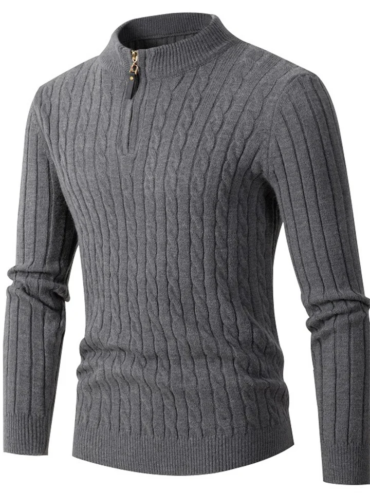 Men's Long-Sleeved Twist Half-Turtleneck Zip-Knit Sweater