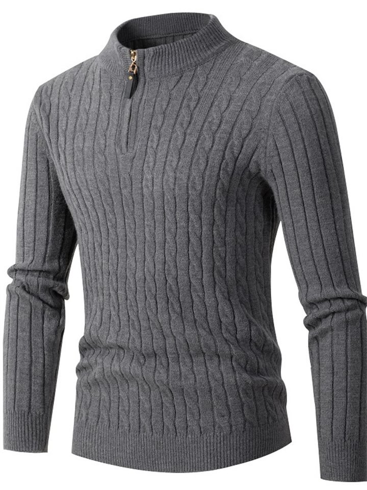 Men's Long-sleeved Twist Half-turtleneck Zip-knit Sweater -vasmok