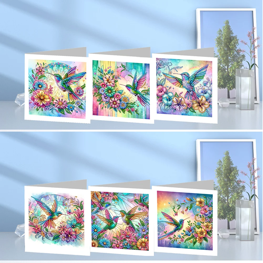6Pcs DIY Hummingbird Special Shape Diamond Handmade Card for Friends Gift【With White Envelope】
