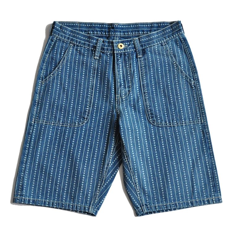 Vintage Heart Discharge Zipper Denim Shorts