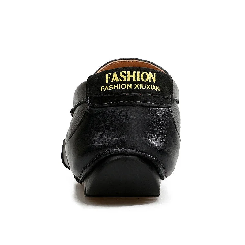 Italian Men Casual Shoes Luxury Brand Genuine Leather Mens Loafers Moccasins Soft Breathable Slip on Boat Shoes Plus Size 37-47