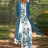 Women's Elegant Round Neck Two Piece Long Sleeve Floral Print Maxi Dress