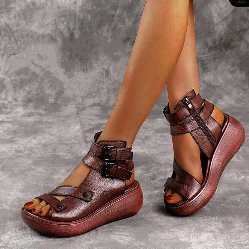 2022 Fish Mouth High Quality Soft PU Leather  Roman Shoes