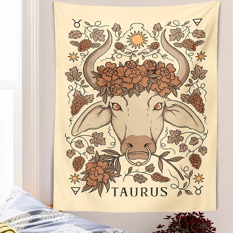 Tarot Tapestry Wall Hanging Constelation Zodiac Tapestries Hippie Astrology Tapestry Boho Horoscope Floral Tapestry for BedRoom