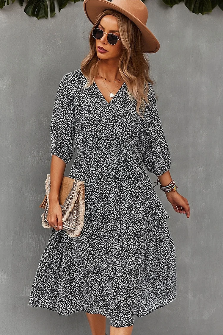 Luditu Midi Dress, Autumn Dress, Olive Tiger in Black