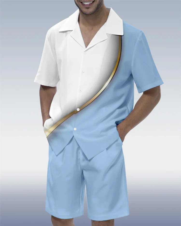 Suitmens Men's Phantom Line Art Short Sleeve Casual Shirt Set  0365