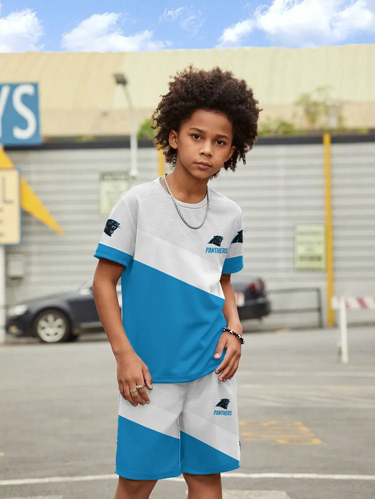 Carolina Panthers  New Design Kids（5-14Y)' Casual Crew Neck T-shirt And Drawstring Shorts  2pcs/Set