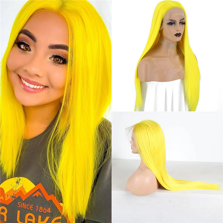 Bright Yellow Full Frontal Lace Front Wig 100% Human Hair Cosplay Wigs