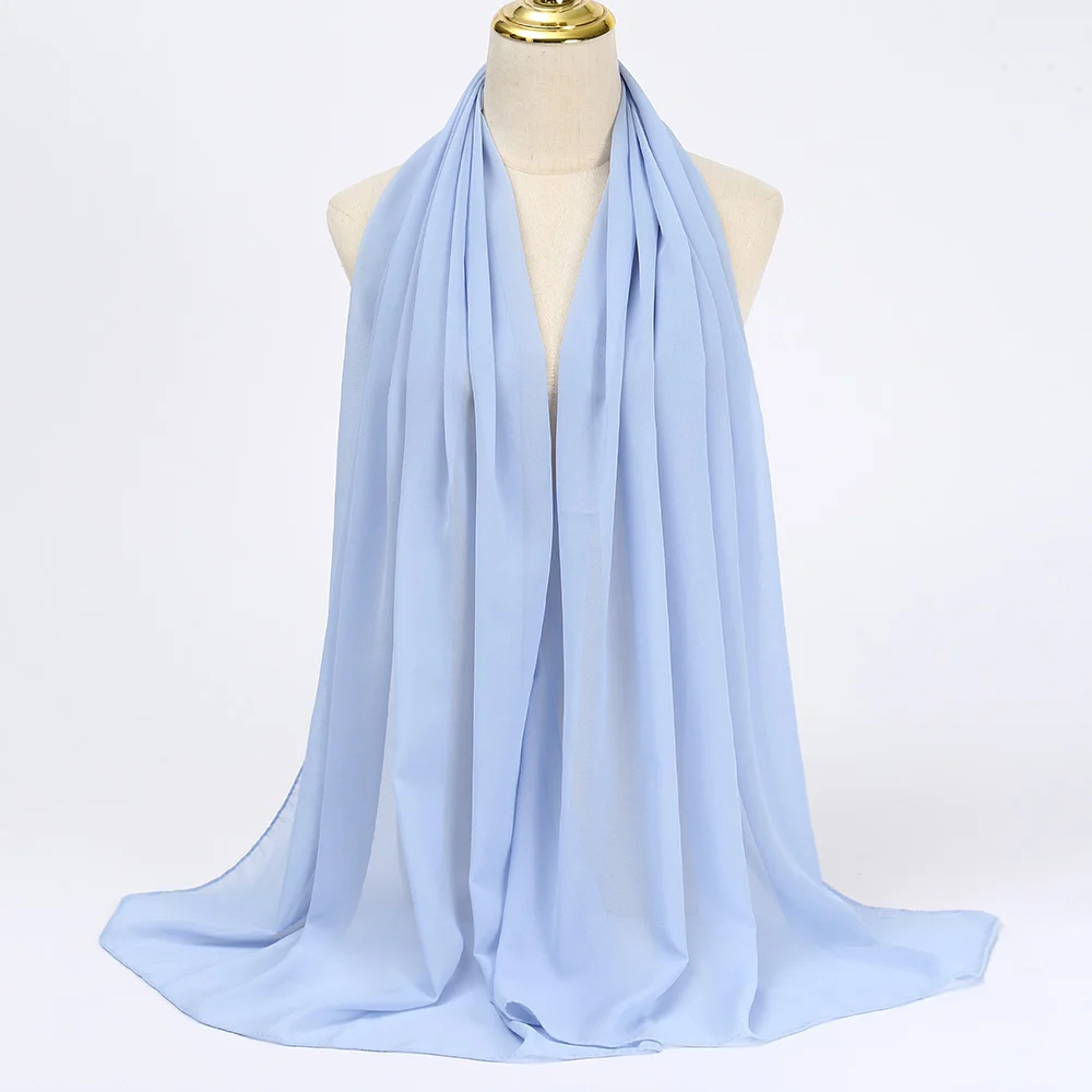 Women's Muslim Chiffon Hijab Scarf Long Solid Color Breathable Head Wrap