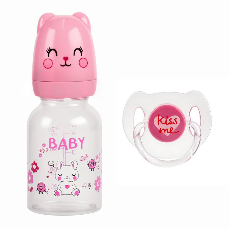 "Kiss me" Pacifier and Floral Bottle 2 Pieces Set Safe Reborn Baby Doll Accessories Rebornartdoll® RSAW-Rebornartdoll®