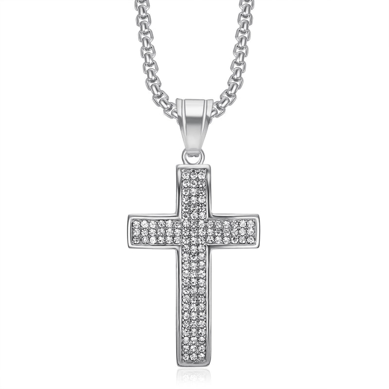 1 Piece 27*54mm Titanium Steel Zircon Cross Pendant Chain Jewelry Accessories