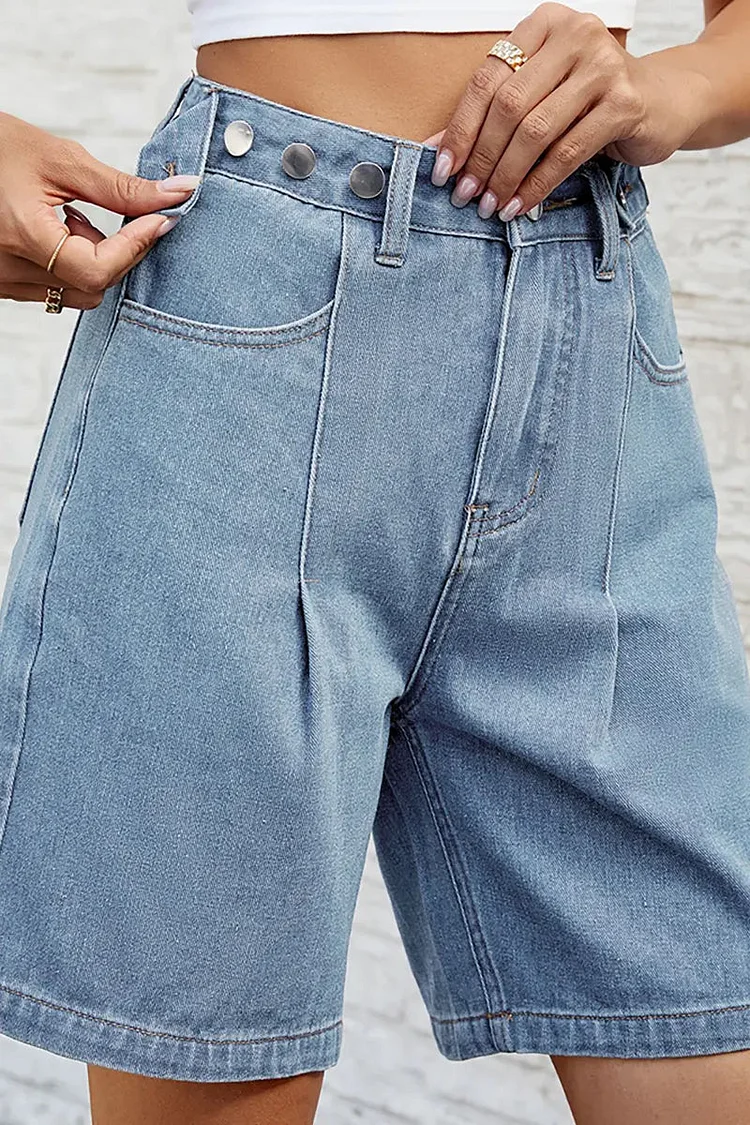 Adjustable Waist Denim Bermuda Shorts