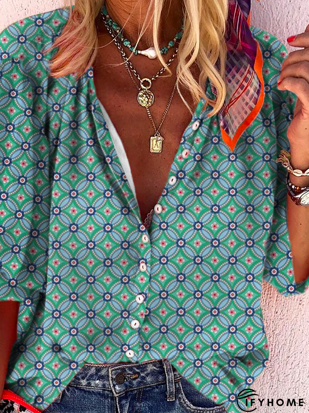 Boho Geometric Printed Casual Tunic Blouse | IFYHOME