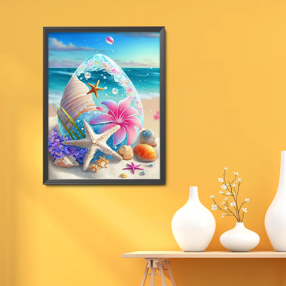 11CT Full Embroidery Stamped Cross Stitch - Beach Shell(Canvas|40x50cm)