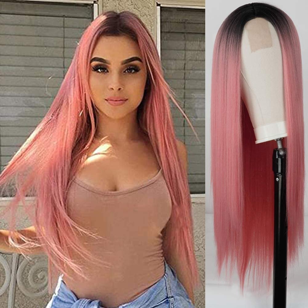 Women' s Pink Straight Hot Mini Lace Front Wig-elleschic