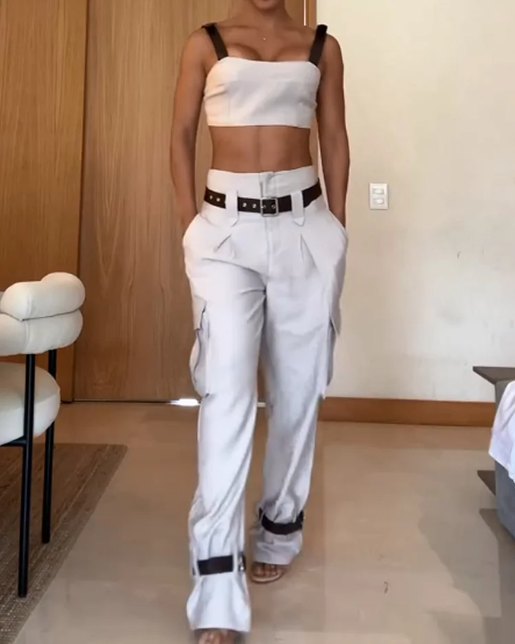 Sleeveless solid color casual two-piece suit