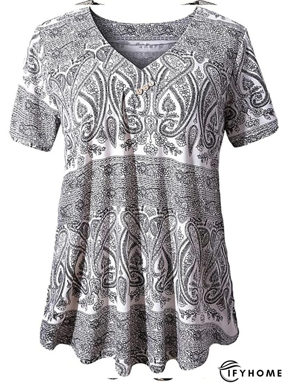 Women's Shirt Blouse Denim Blue Black White Leopard Floral Print Short Sleeve Casual Holiday Basic V Neck Regular Floral Plus Size M | IFYHOME