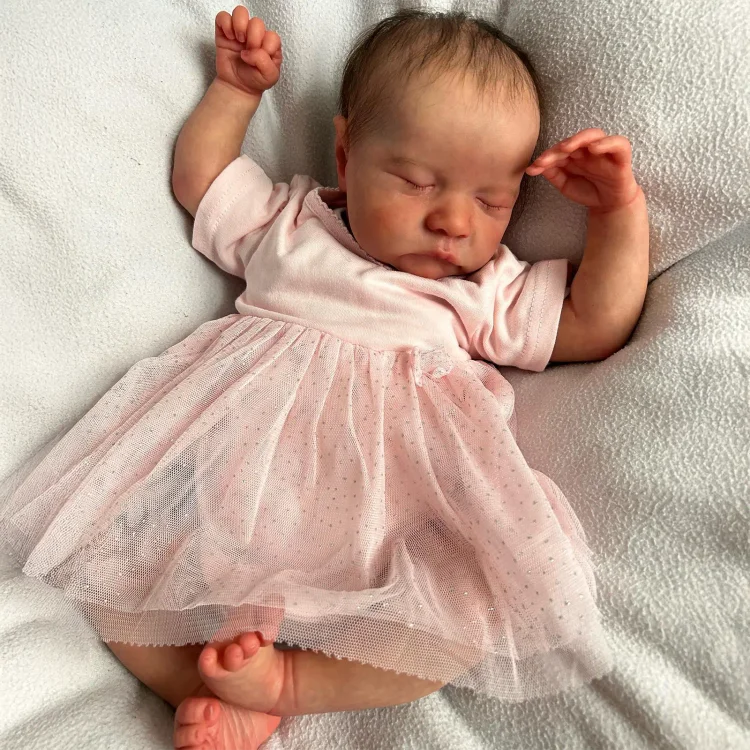 20" Newborn Lifelike Sleeping Baby Brown Hair Doll Girl Belian：Realistic Reborn Baby Dolls By Rsgdolls®