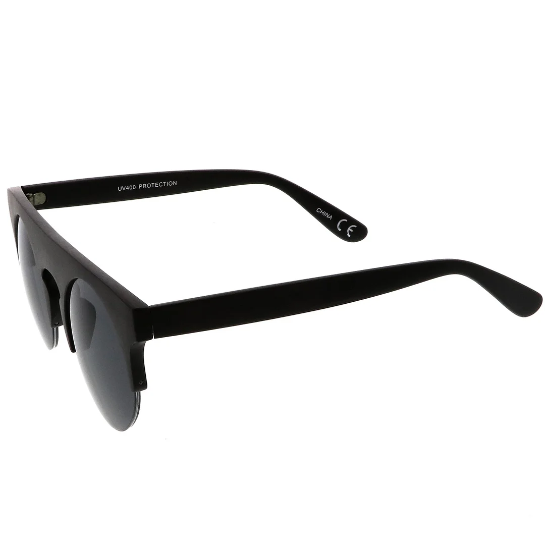 Modern Flat Top Horn Rimmed Round Flat Lens Semi Rimless glasses 48mm