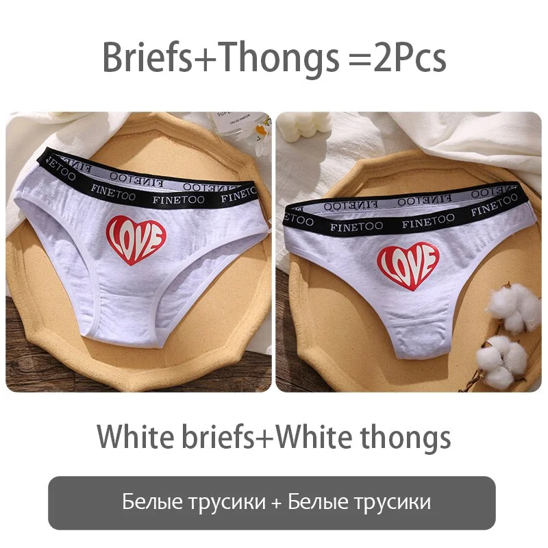 FINETOO Fashion Printing Panties Love Heart Cotton Underwear Women M-2XL Female Underpants Plus Size Girls Briefs Lingerie 2021