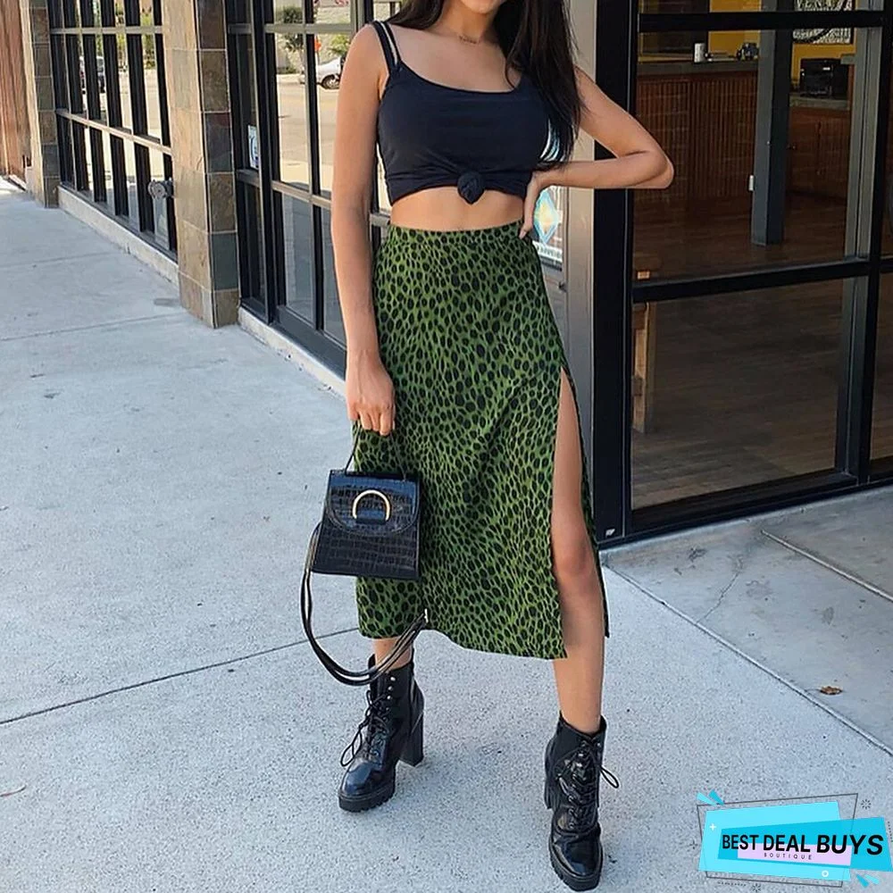 Women's Skirt Midi Polyester Black Purple Brown Green Skirts Summer Split Print Without Lining Fashion Holiday Vacation S M L