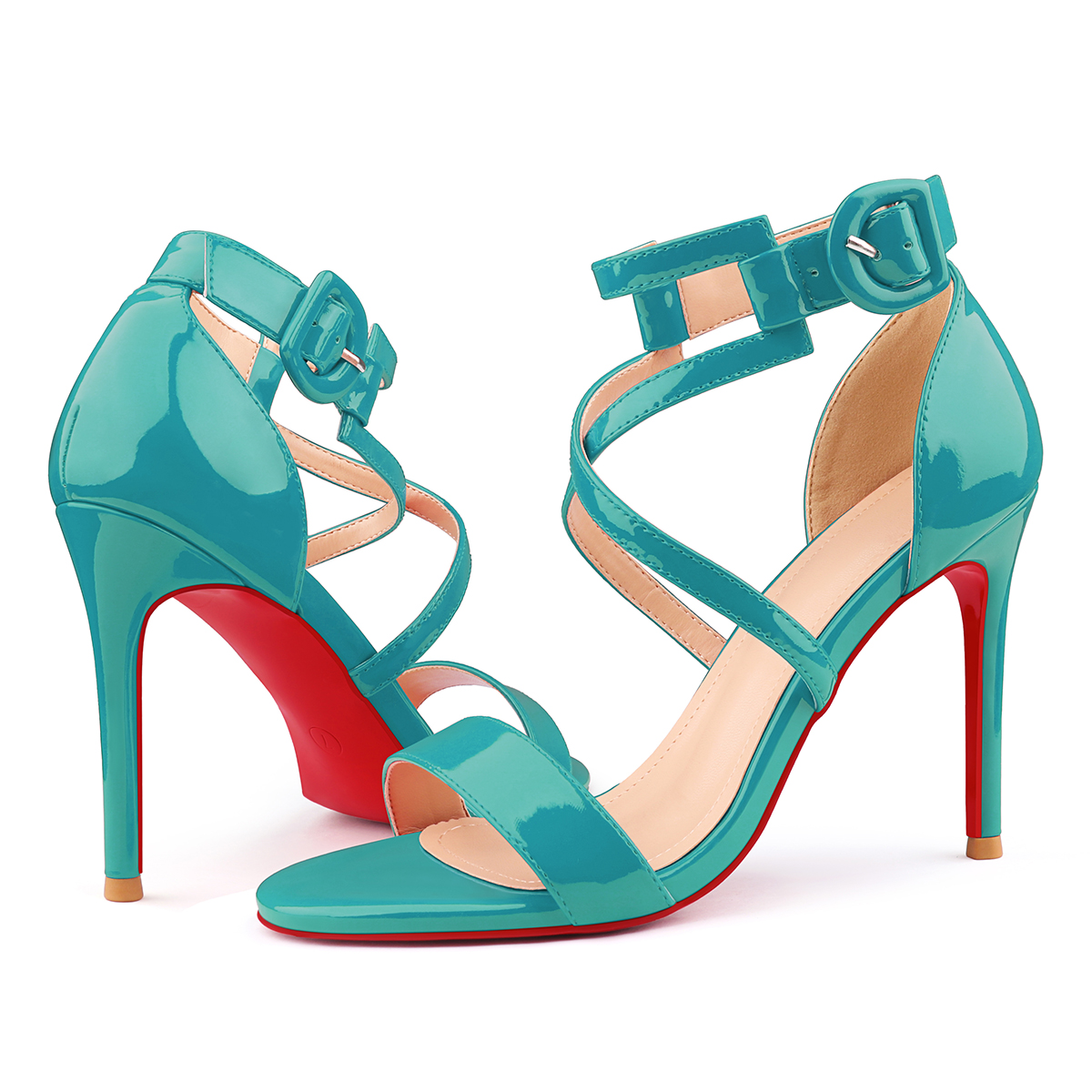 100mm Women's Red Bottom Open Toe Sandals Ankle Strap High Heel Summer Shoes-MERUMOTE