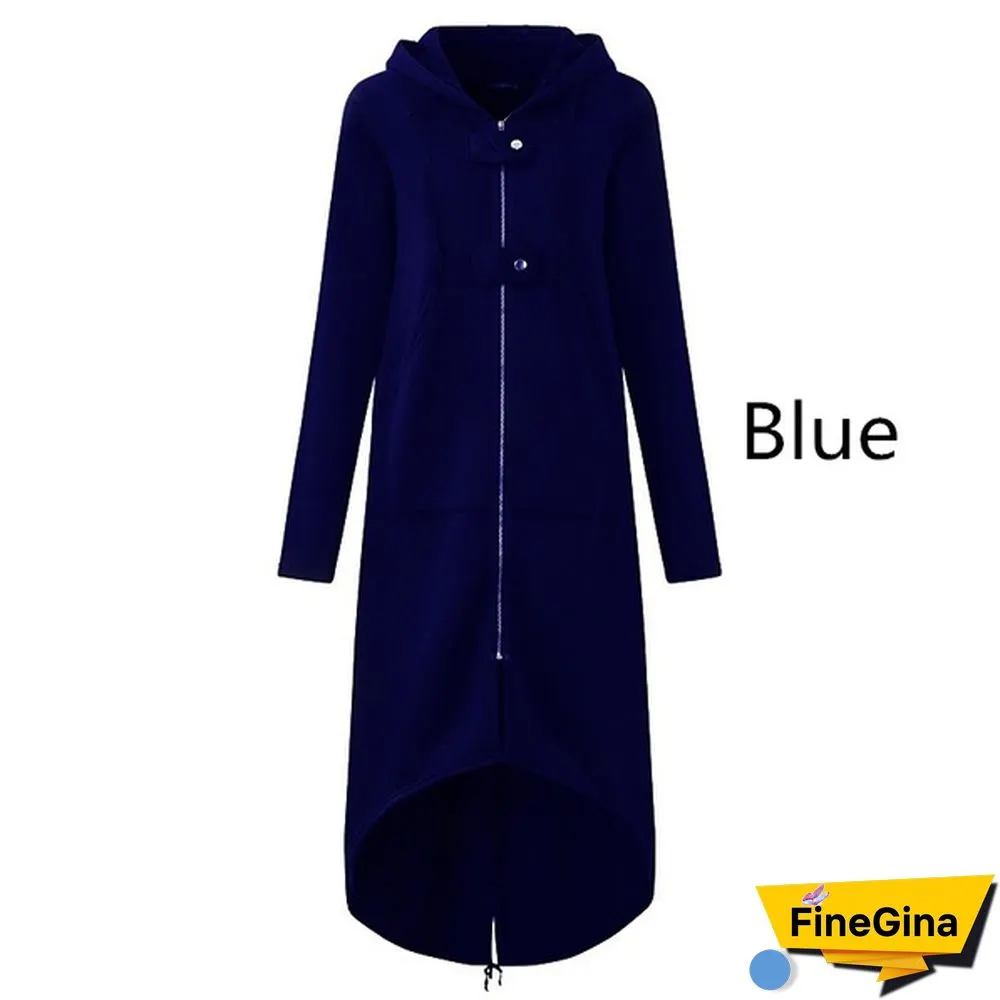 Women's Loose Hooded Sweater Zipper Long Coat Long Sleeve Hoodies Coats Casual Cardigans