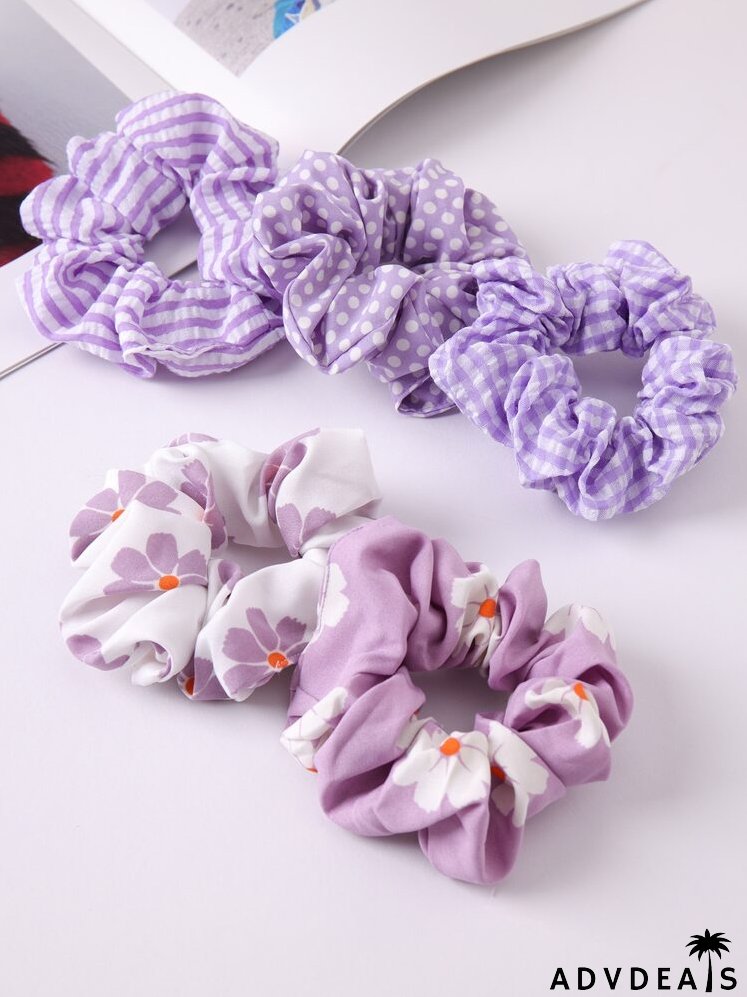 5pcs Floral Print Scrunchie