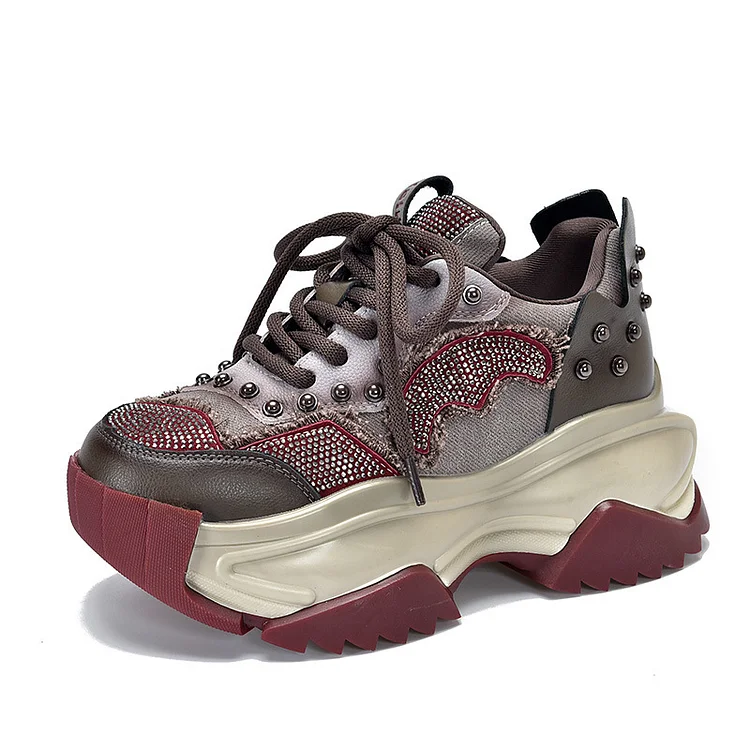 Niche Design Colorblock Leather Thick Bottom Shoes - yankia