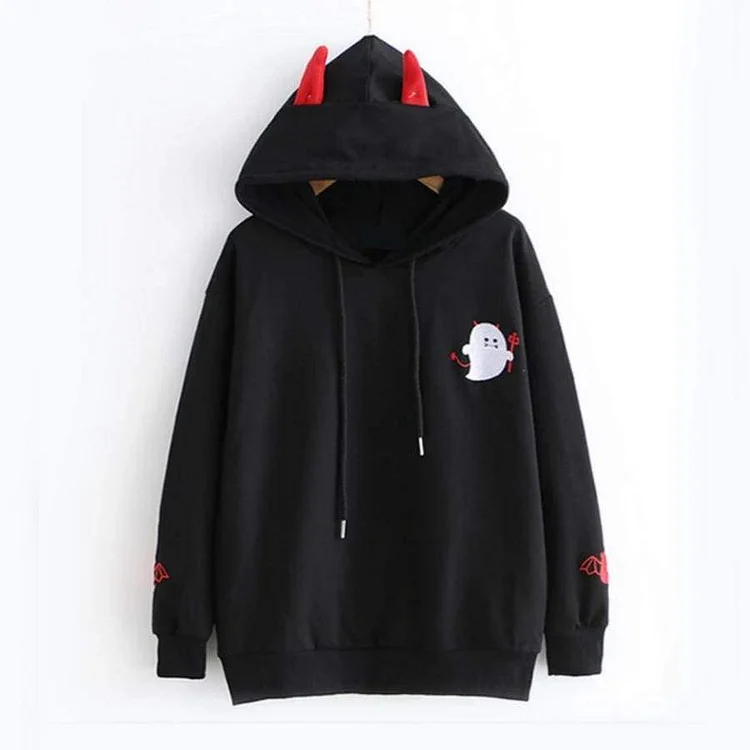 Cute Little Devil Embroidered Hoodie