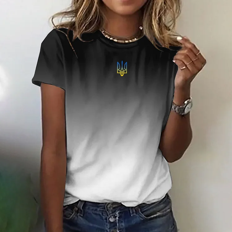 VChics Women's Ukraine Gradient Art Print Round Neck T-shirt