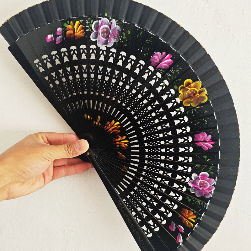Handmade Painted Fan Classical Folding Fan European Style Spanish Wooden Fan Cheongsam Matching Fan Chinese Ancient Style Folding Fan