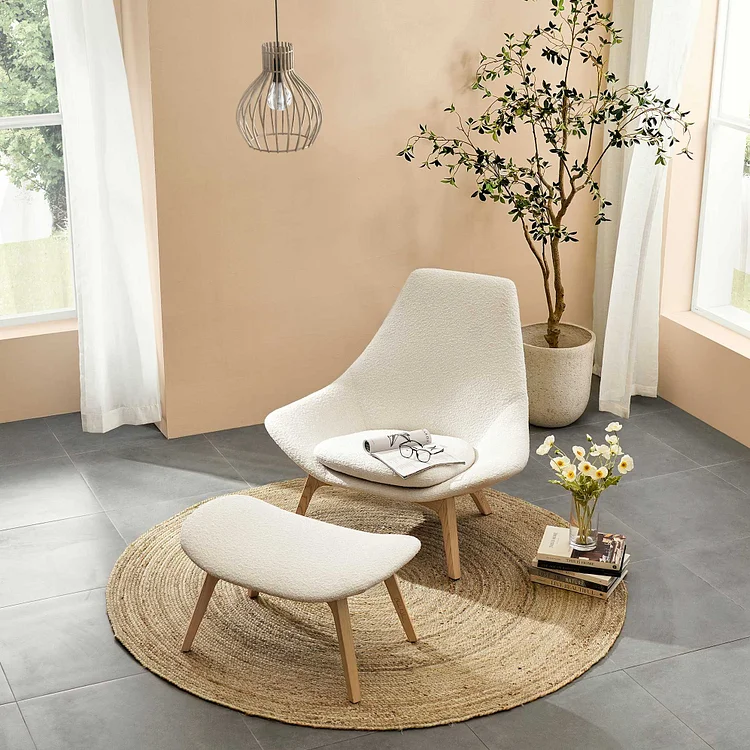 Gable Boucl&eacute; High Armchair & Ottoman Set