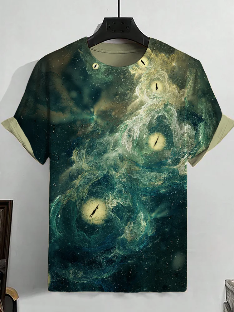 Men's Sea Wave Cthulhu Eyes Art Print Casual T-Shirt