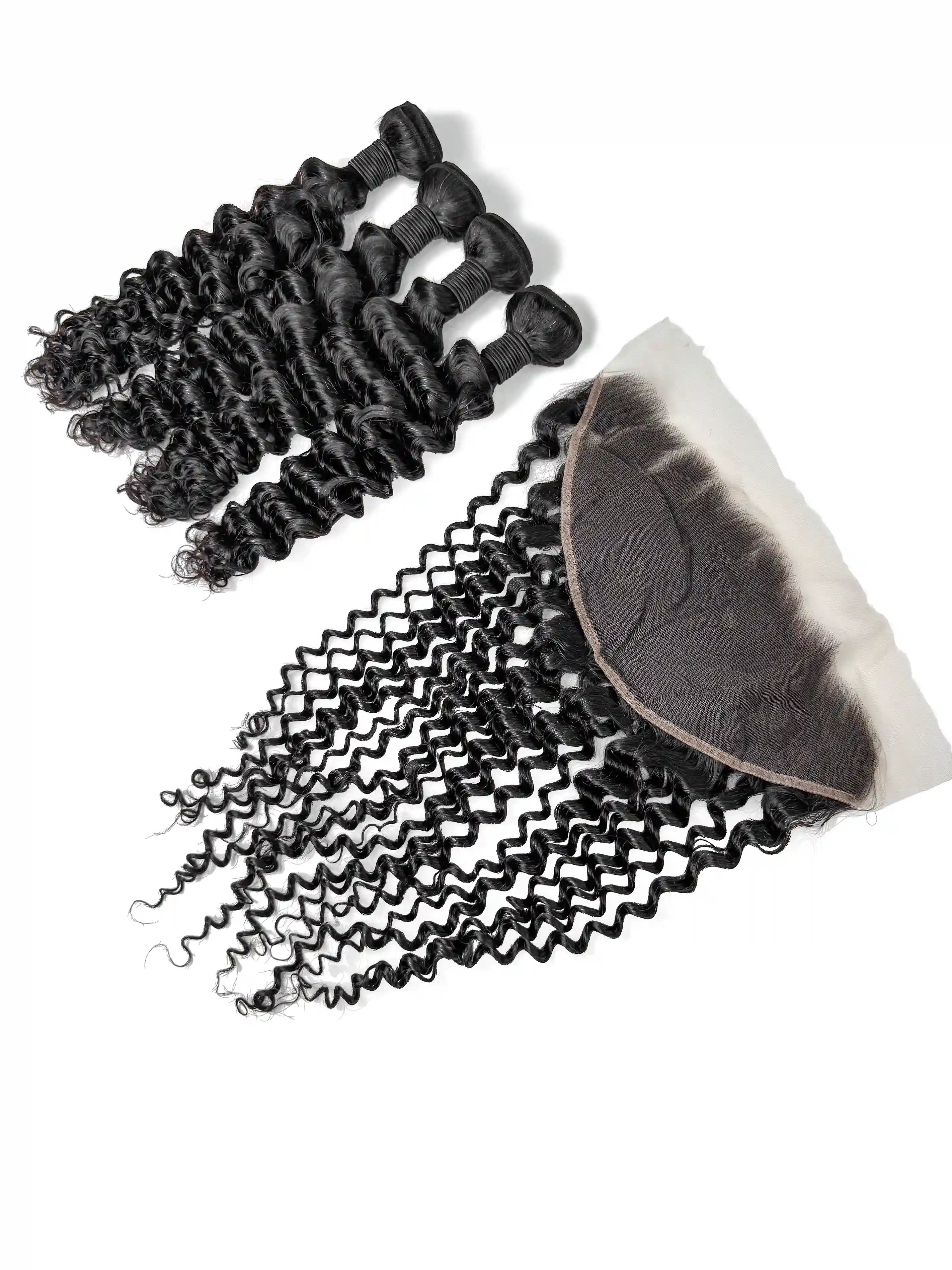 Deep Wave 4PCS Bundles & 1PC 13x6 Lace Frontal | Transparent & HD Lace | 100% Human Hair | Top Virgin Hair