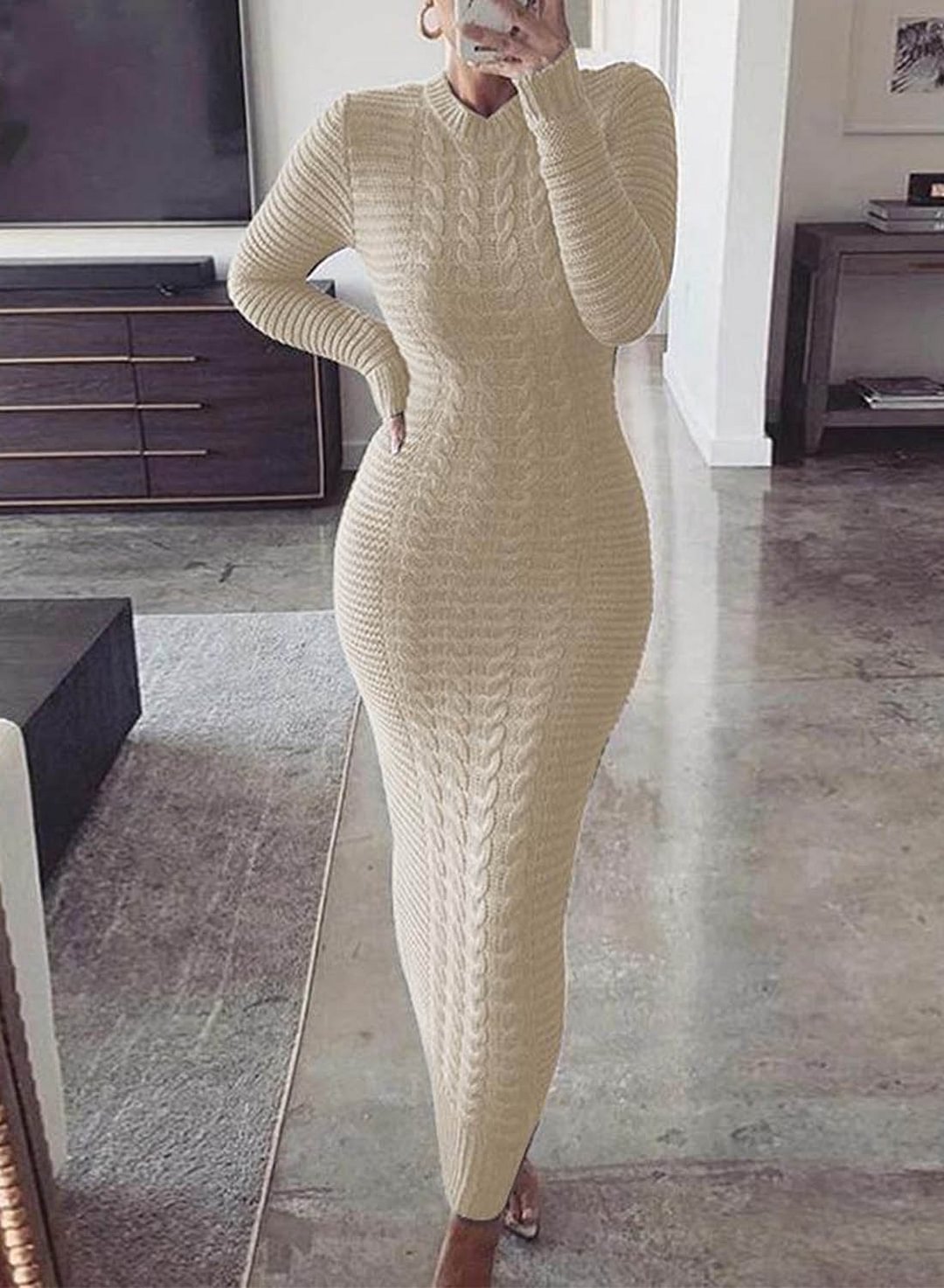 Women's Dresses Solid Bodycon Party Maxi Sweater Dresses-PastoralHome-Allyzone