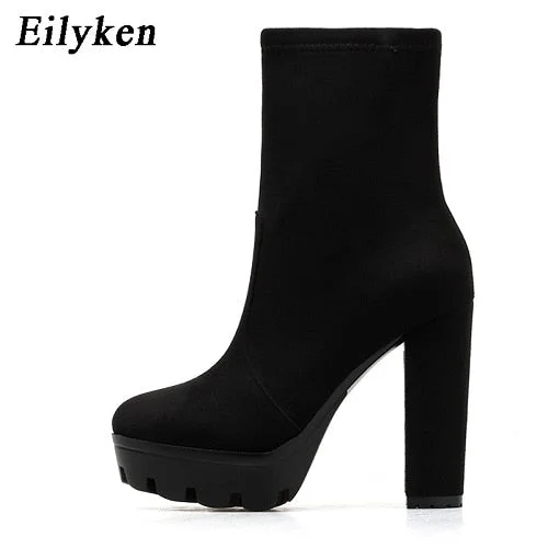 Christmas Gift  2022 New Fashion Autumn Winter High heels Ankle Boots Women Thick Heel Platform Boots Ladies Worker Boots size 41 42