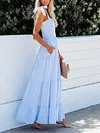 Lace-Up Plain Striped Condole Belt Maxi Dress