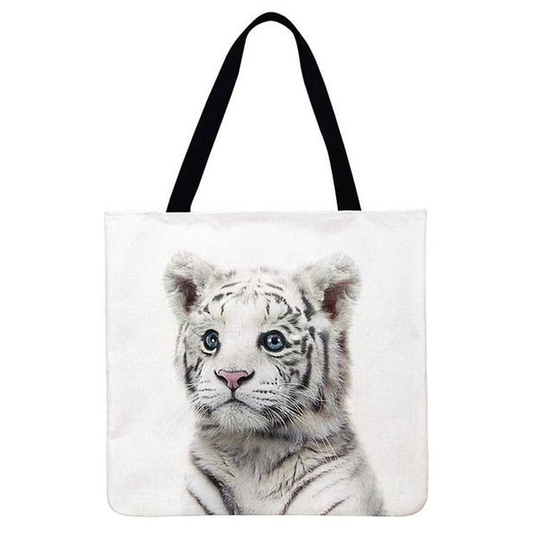 Linen Tote Bag - Cute Animal With Flower