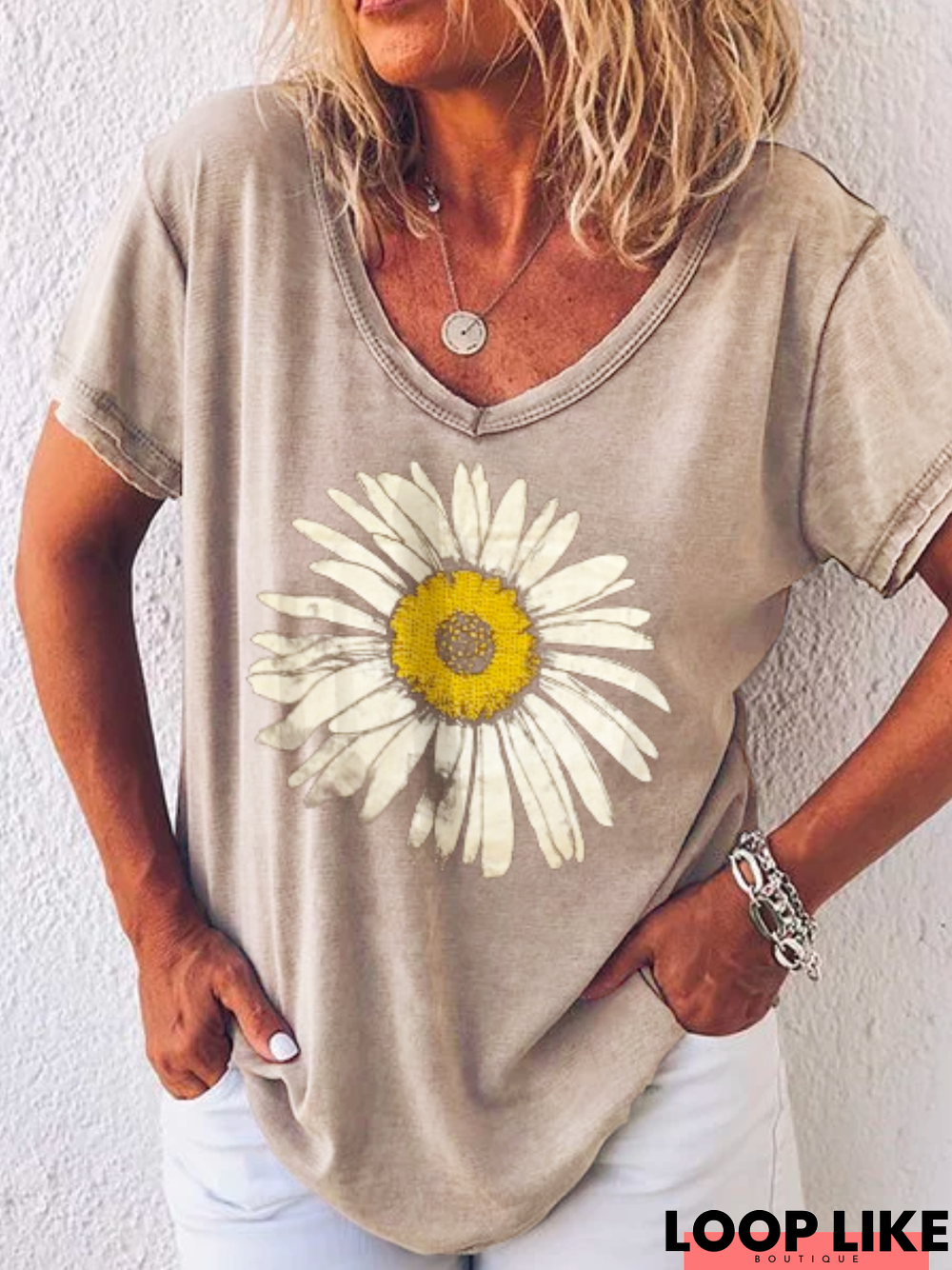 Printed Casual Short Sleeve Floral T-shirt