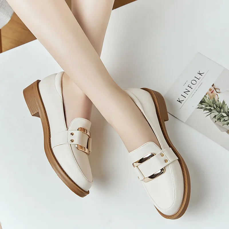 Yyvonne Yyvonne Wind Small Leather Shoes Women In 2023 Autumn And Winter New Square Buckle Leather Shoes Round Head Single Shoes And Velvet Loafer Shoes Women's Shoes