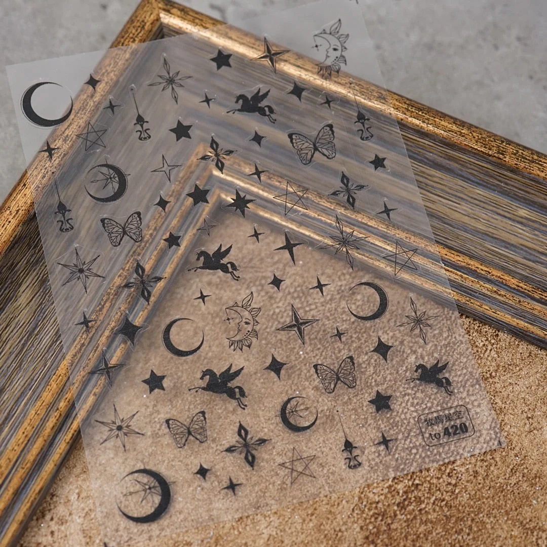 Angel Cross Wings Corpse Bride Nail Sticker 3D Engraved Nail Stickers Flower Rose Nail Art Decorations Nail Decals Design