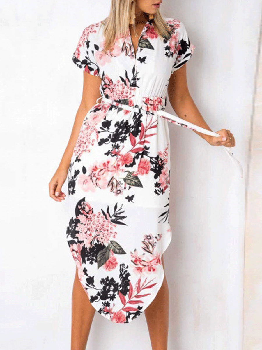 Women's V-neck Dress Print Short Sleeve Dress
