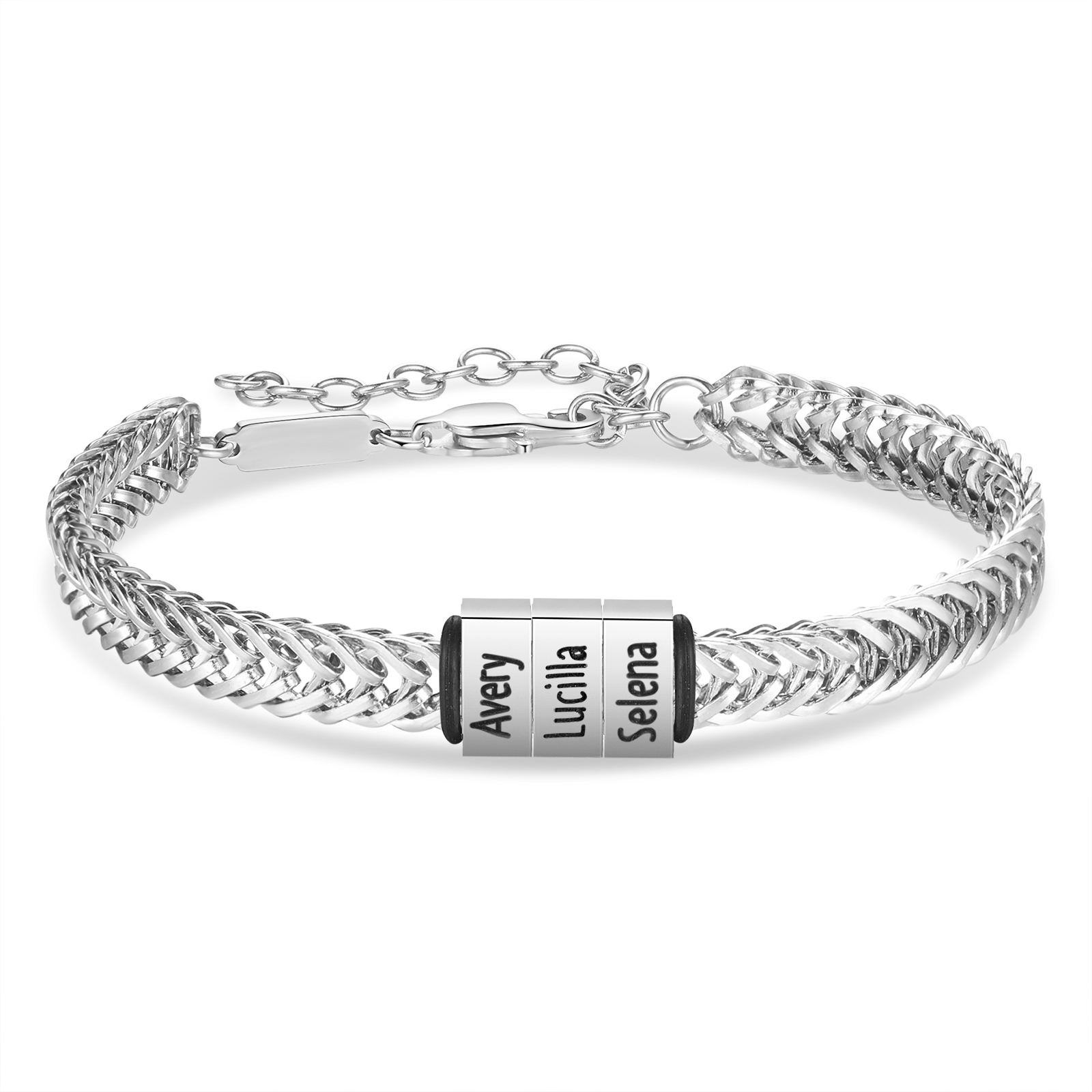 Braccialetto acciaio inox personalizzato con 4 nomi per uomo