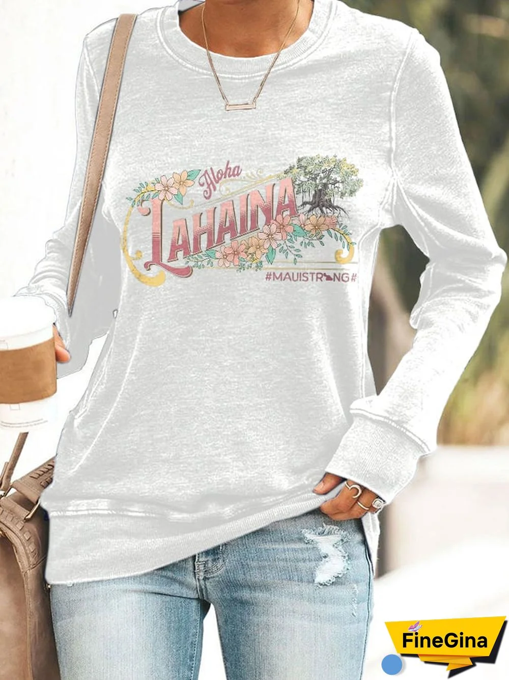 Retro Aloha Lahaina Maui Strong Print Sweatshirt
