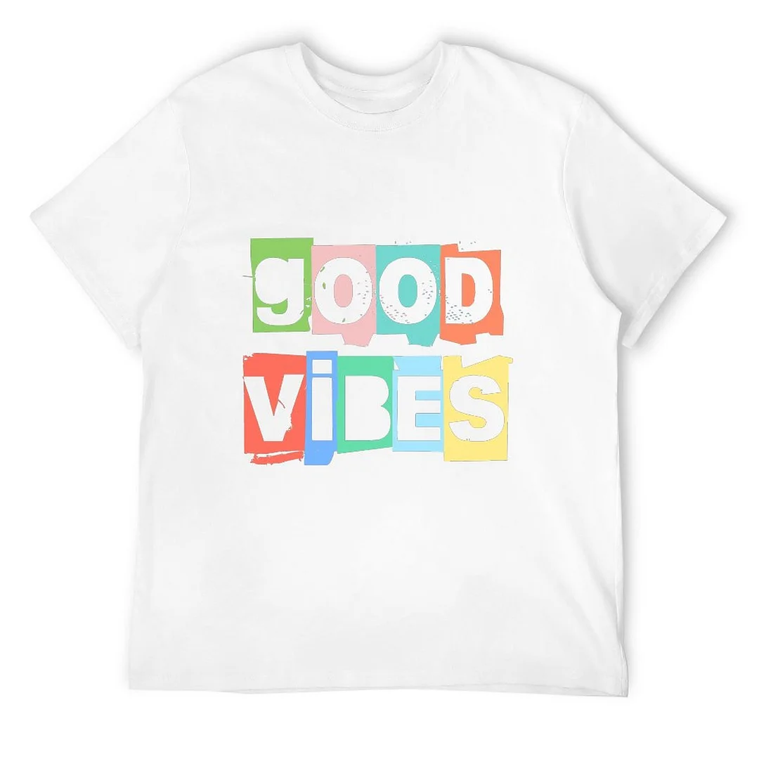 Women plus size clothing Printed Unisex Short Sleeve Cotton T-shirt for Men and Women Pattern good vibes-Nordswear